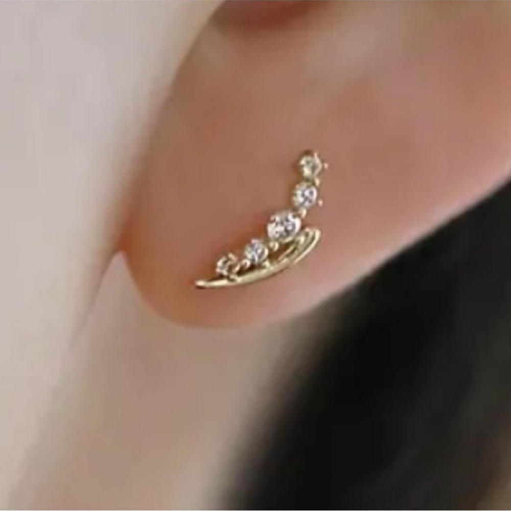 Yellow Gold Plated petite Crescent Earring  14K plated Brand New